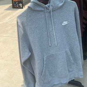 Gray Nike hoodie, athletic sweatshirt